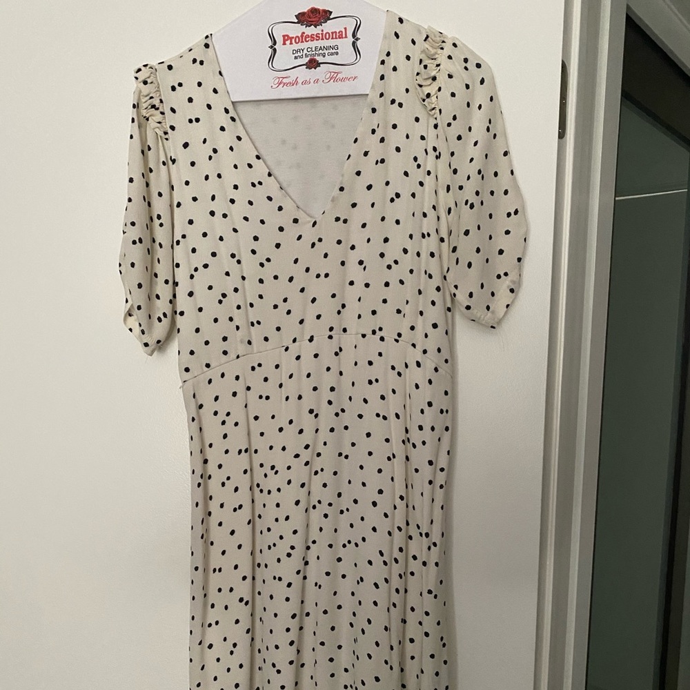 Maternity Dress. White with Black Polka Dots
